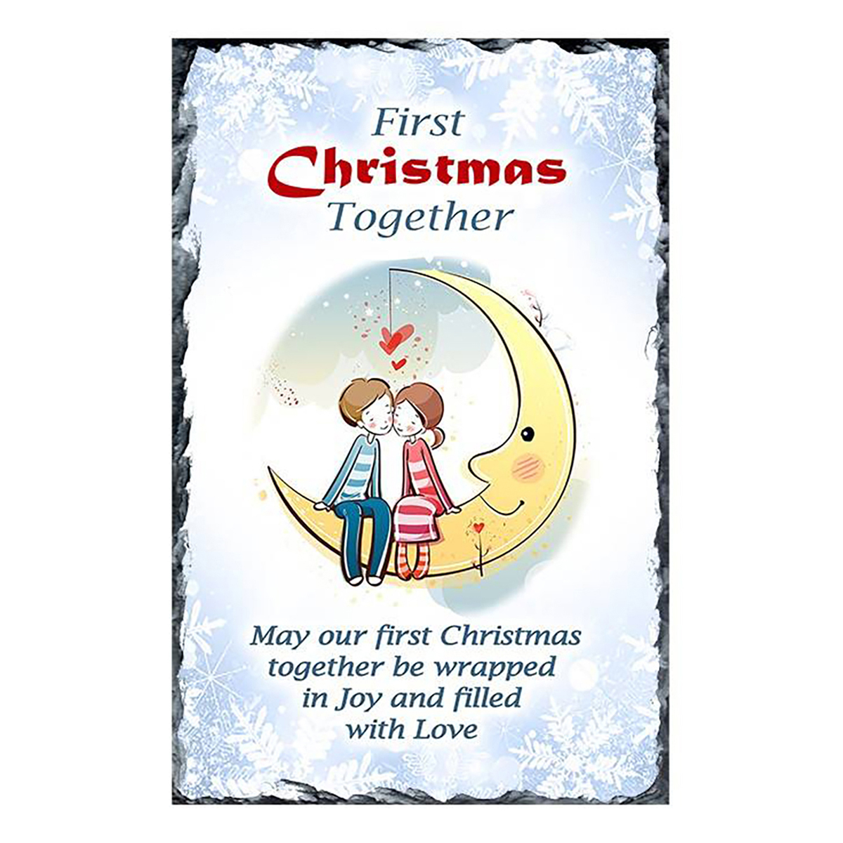 Personalsied Christmas Slate Gift - Moon Kissing Lovers Our First Xmas